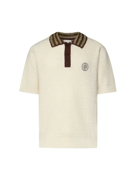 Drole de Monsieur Swetry Mężczyzna XL Polo Maille Ajoure D Miroir biały