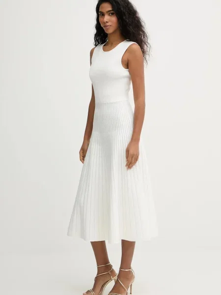 Herve Leger sukienka Cassia midi rozkloszowana beżowy