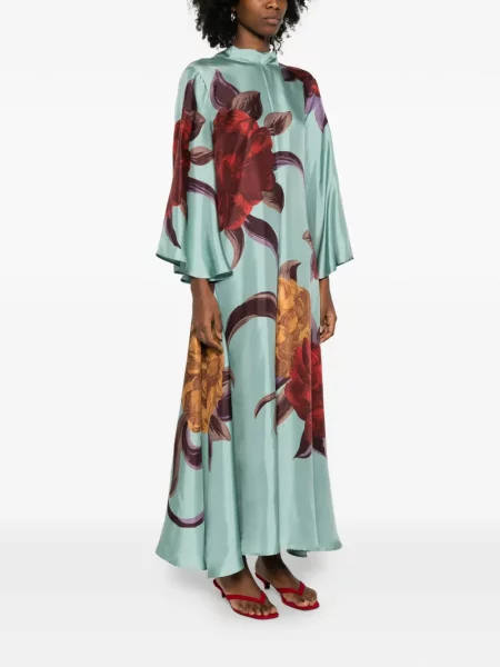 Rochie maxi La Doublej cu model floral cu imagine de costum albastru