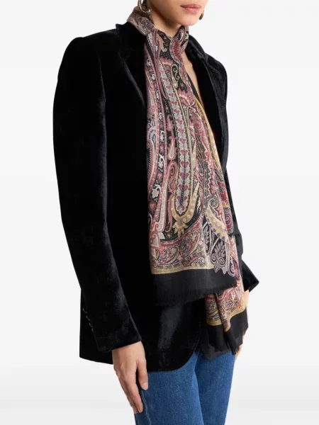 Fular Etro din cașmir cu imagine cu model paisley negru