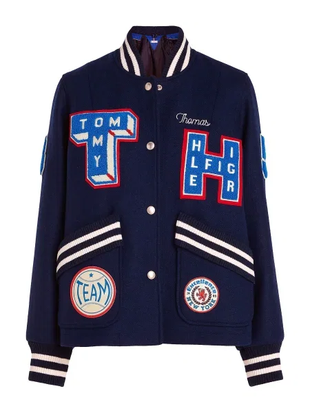 Tommy Hilfiger Bundy bomber Collegiate Wool Blend Varsity Tmavomodrá biela