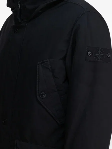 Palton Stone Island cu glugă cu strasuri negru