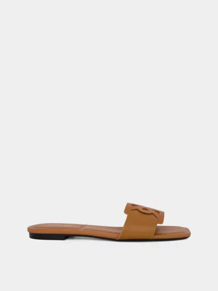 Шкіряні Шльопанці Calvin Klein SQUARE FLAT SANDAL EMBLEM коричневий