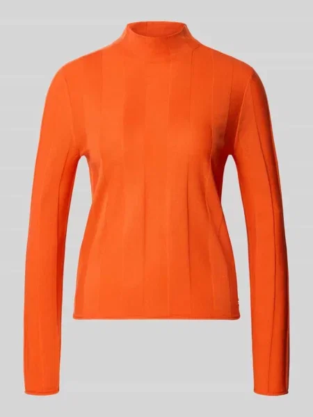 Sweter z dzianiny z mieszanki żywej wełny ze stójką Marc Cain pomarańczowy