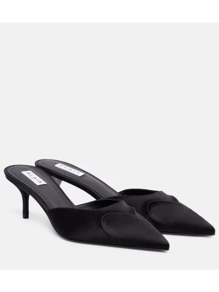 Papuci tip mules Alaïa din satin negru