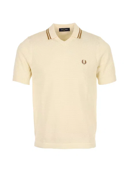 Fred Perry Pletené Polo Tričko krémová hnědá