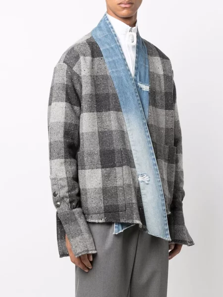 Kostkovaná džínová bunda Greg Lauren šedá