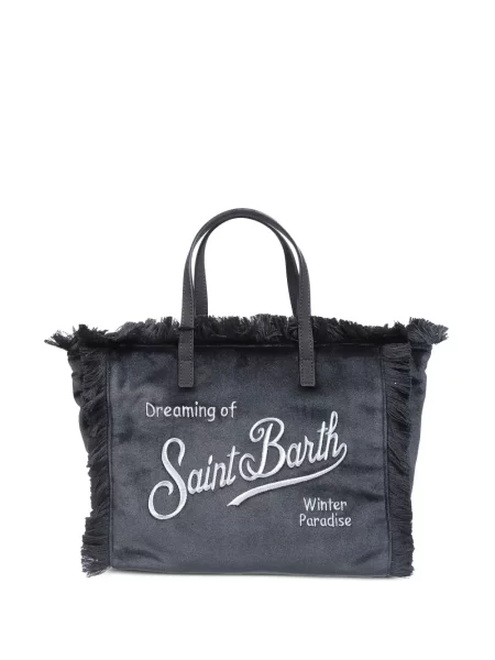 Sametová shopper kabelka Mc2 Saint Barth s třásněmi černá