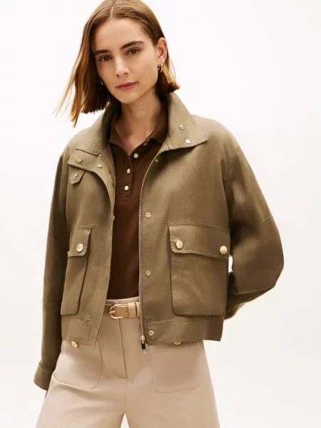 Tommy Hilfiger Lniana kurtka Kobiety len jednolity S zielony