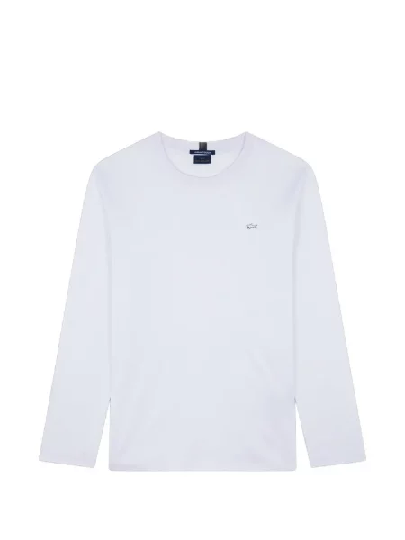 Pulover Paul & Shark cu broderie cu decolteu rotund alb