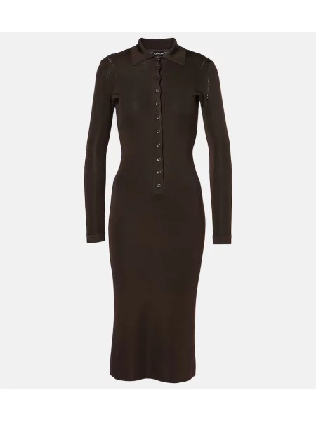 Rochie midi Tom Ford până la genunchi de costum maro