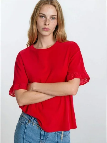 Блузка з мереживними деталями червоний