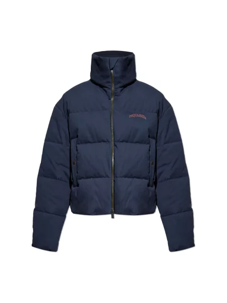 Lniana kurtka puchowa Dsquared2 z logo niebieska