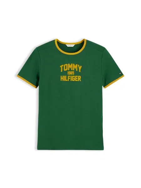 TOMMY HILFIGER Tricou Varsity muștar / verde închis galben