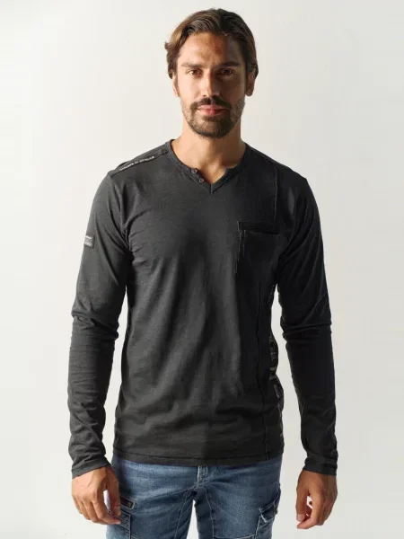 KOROSHI Tricou maro cappuccino negru