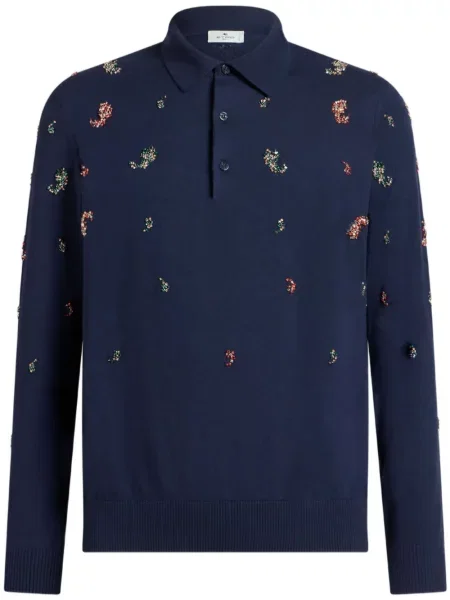 Polo Etro cu model paisley de cristal albastru