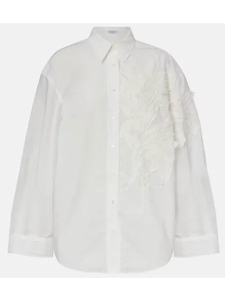 Haftowany top Brunello Cucinelli popelinowy beżowy