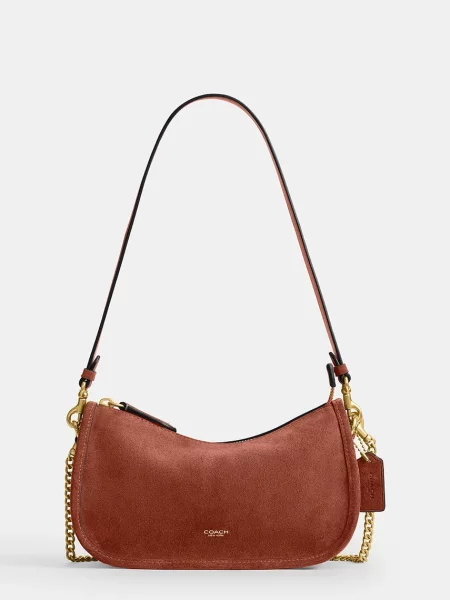 Coach torebka skórzana Suede Waverly brązowa