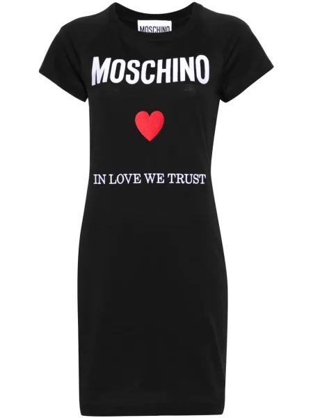 Rochie tip cămașă Moschino cu broderie scurtă de costum negru