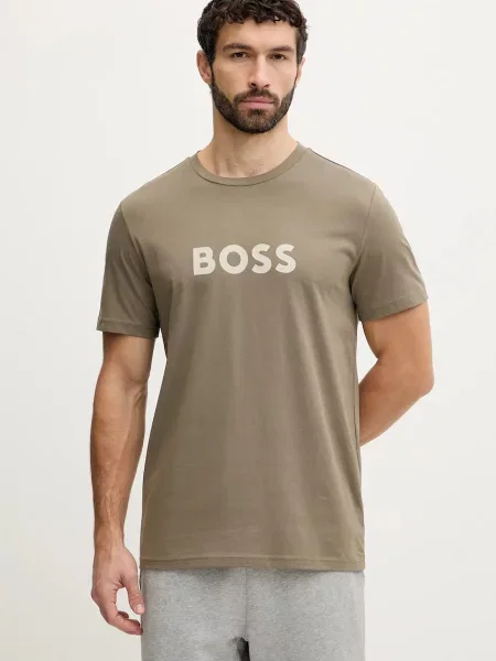 BOSS t-shirt brązowy wzorzysty zielona