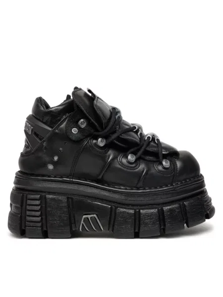 Δερμάτινα αθλητικά παπούτσια New Rock Negro + Nomada Negro + Tower Negro Lateral μαύρο