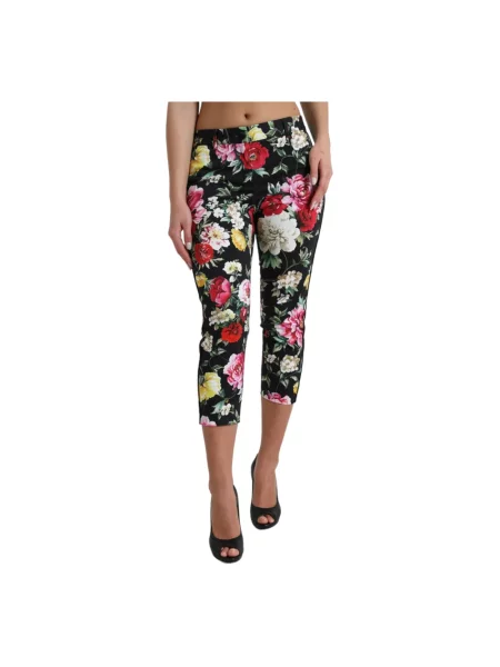 Spodnie Dolce And Gabbana w kwiatki biznesowe czarne