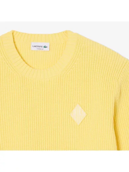 Lacoste Sweter Z Okrągłym Dekoltem Classic Fit żółty