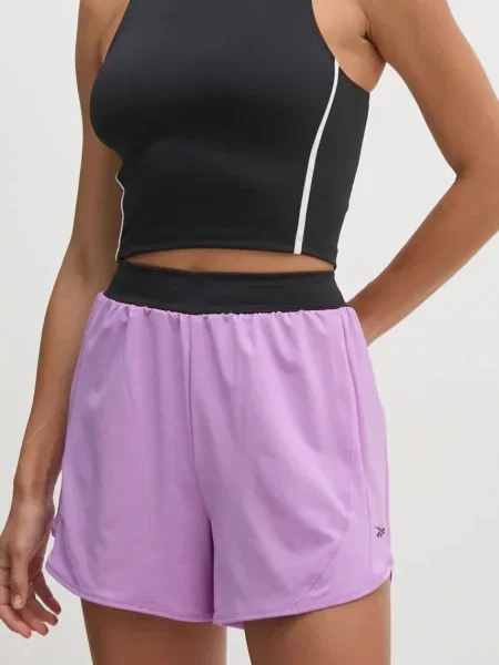 Kraťasy Reebok LUX Collection hladké high waist fialová