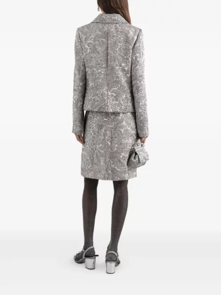 Gėlėtas žakardinis vienakrūtis striukė Dolce & Gabbana sidabrinė