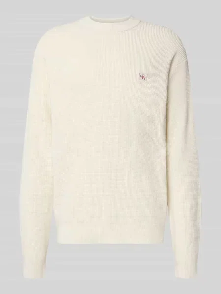 Sweter z dzianiny z naszywką z logo Calvin Klein Jeans beżowy