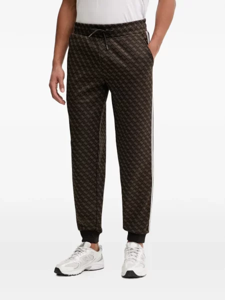 Pantaloni Guess cu dungi cu imagine alergare maro