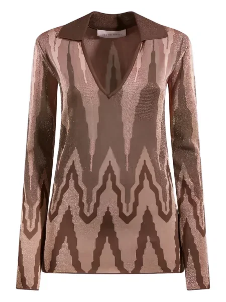 Pulover Circus Hotel cu imprimeu geometric maro