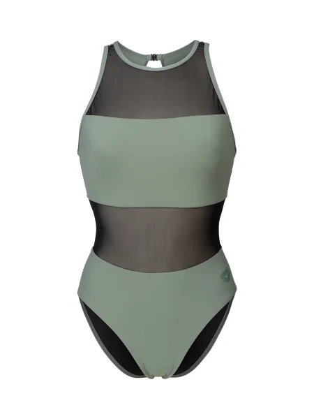 ARENA Costum de baie întreg MESH PANEL VENT BACK verde jad negru