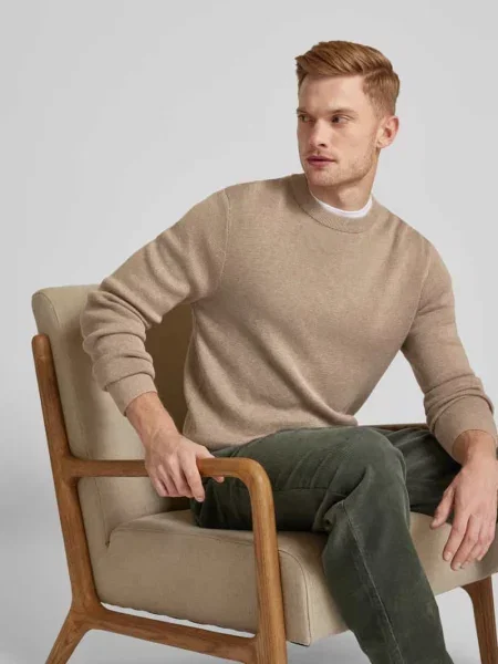 Sweter z dzianiny o kroju regular fit z czystej bawełny model MILANO' Jack & Jones Premium beżowy