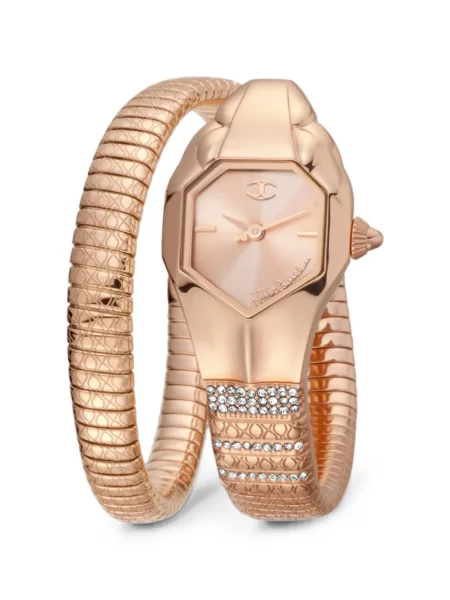 Ceas Just Cavalli cu model piele de șarpe roz