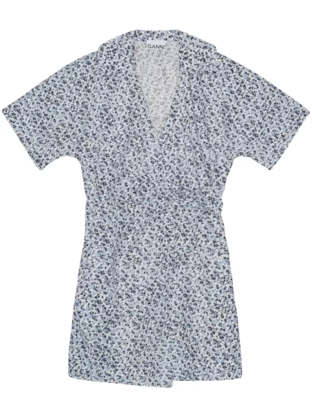 Rochie înfășurată Ganni cu model floral cu imagine plic albastru