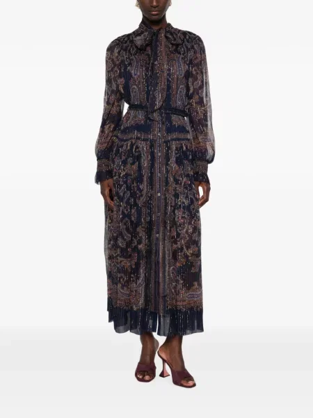 Rochie maxi Self-portrait cu funde cu model paisley albastru