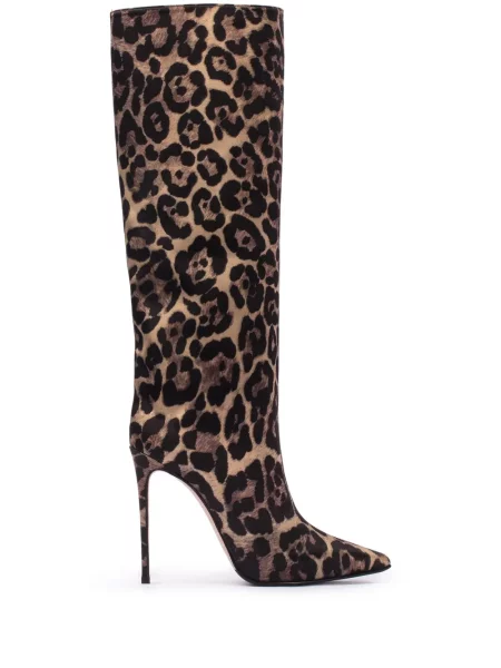 Botine Le Silla din satin cu imagine cu model leopard maro