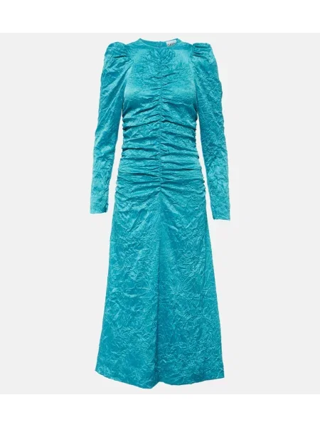 Rochie midi Ganni din satin până la genunchi de costum albastru