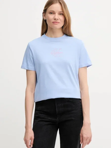 Тениска Calvin Klein Jeans дамска лилаво синьо