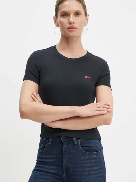 Тениска Levi's с ниско поло черно