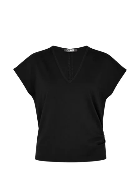 Tricou Club21 Collection cu decolteu în V negru