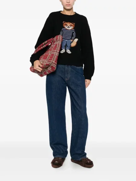 Sweter Maison Kitsune wełniany czarny