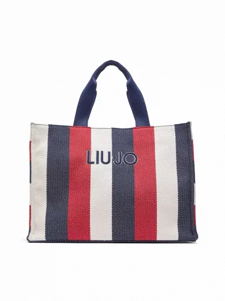 Geantă shopper Liu Jo cu dungi din canvas albastru