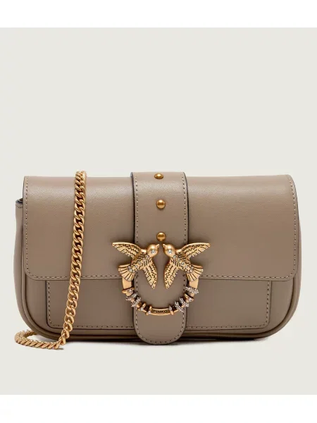 Pinko De piele geantă pe umăr Love Pocket New Buckle bej