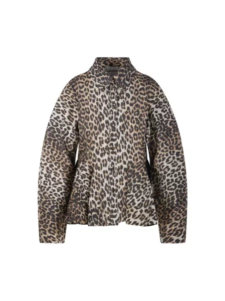 Koszula Ganni w panterkę z baskinką brązowa