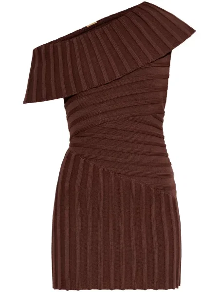 Rochie mini Cult Gaia cu un umăr gol de costum maro