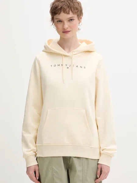 Tommy Jeans dukserica sa kapuljačom ženska od pamuka s elastanom bež