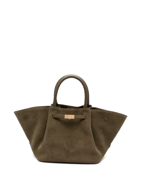 Велурена шопинг чанта Demellier зелено