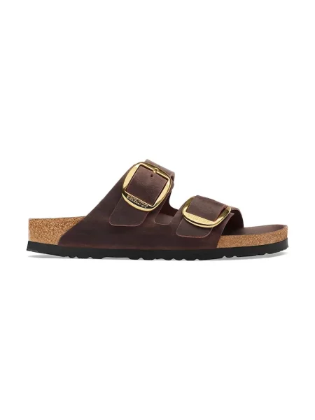Papuci Birkenstock din piele cu cataramă maro
